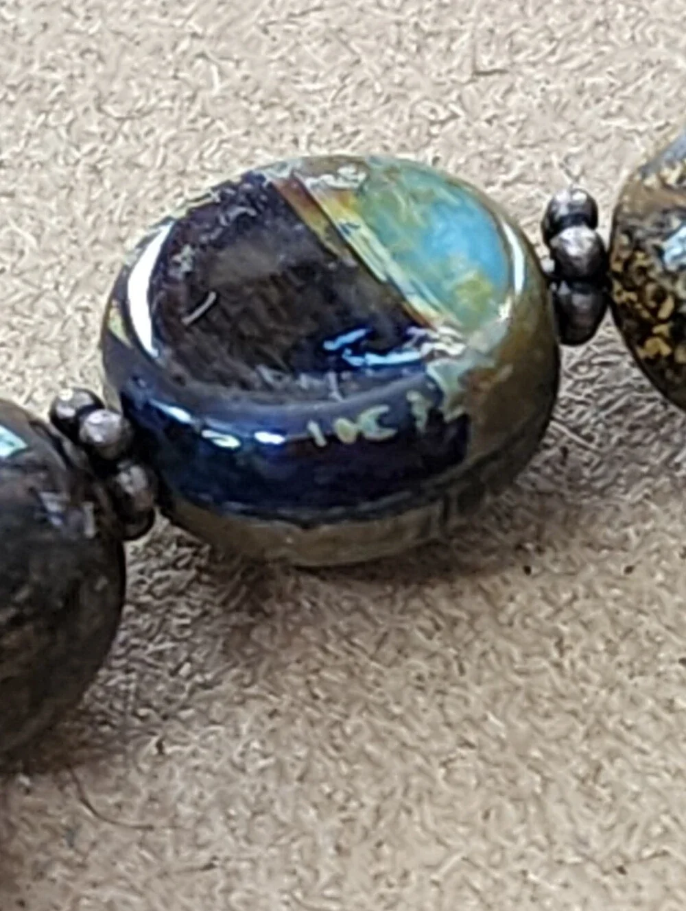 Artisan Handmade Dichroic Glass& Natural Stone Bracelet Sterling Silver 925 6.5